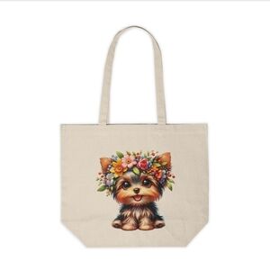 Yorkie Floral Crown Custom Canvas Tote Bag